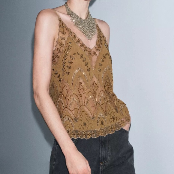 ZARA BEADED EMBROIDERED TOP ZW COLLECTION LIMITED EDITION - Picture 4 of 15